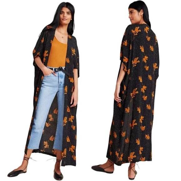 Anthropologie Bel Kazan Sadie Duster Kimono One Size Boho Festival Fall Leaf - Picture 1 of 12